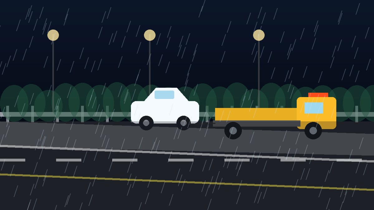 文山暴雨夜拖车救援现场图